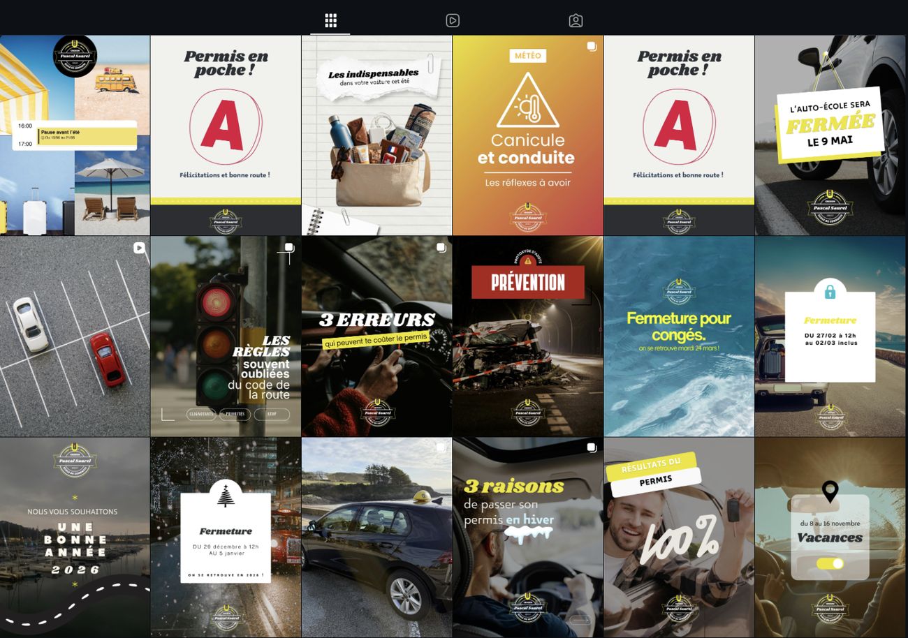 Feed Instagram, Auto-école Pascal Saurel